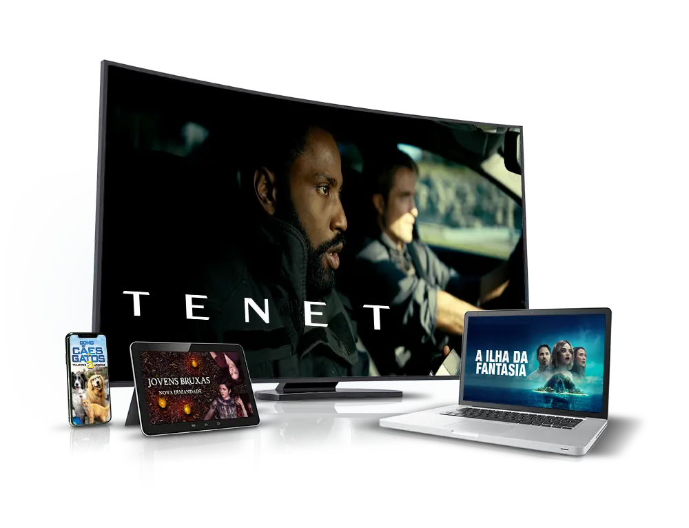 Interface de TV mostrando seleção de filmes e séries